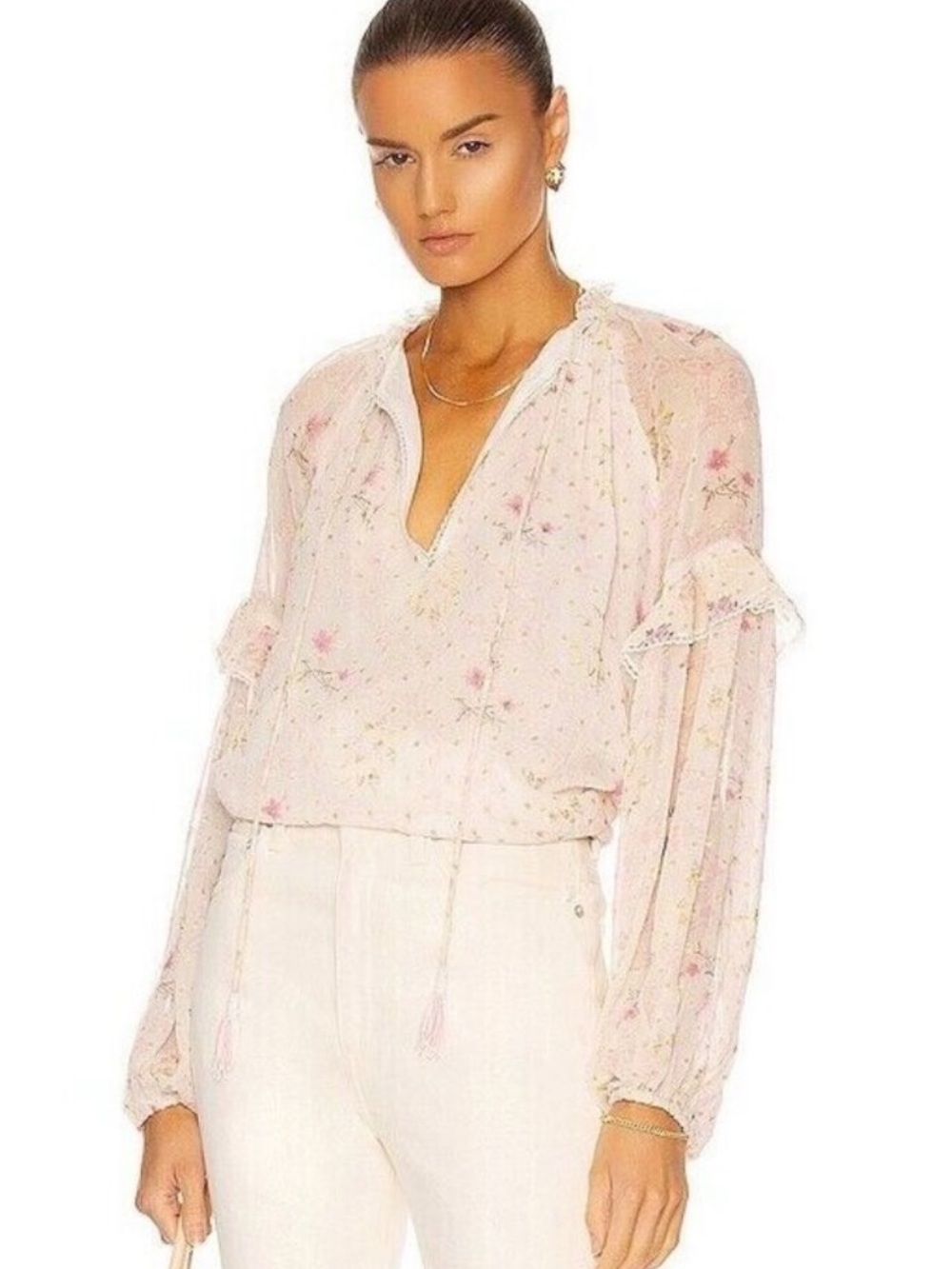 HEMANT & NANDITA Pale Pink Floral Peasant Blouse